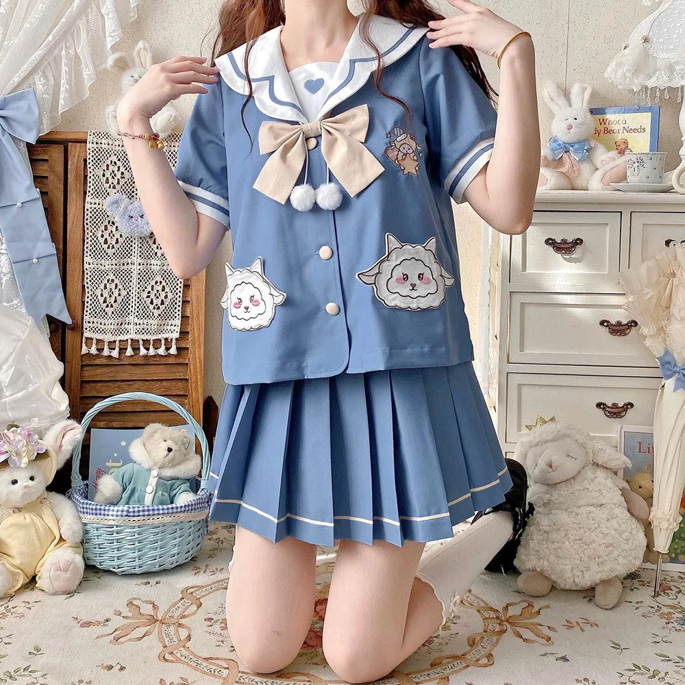 Cute Blue JK Sailor Uniform Skirt Set