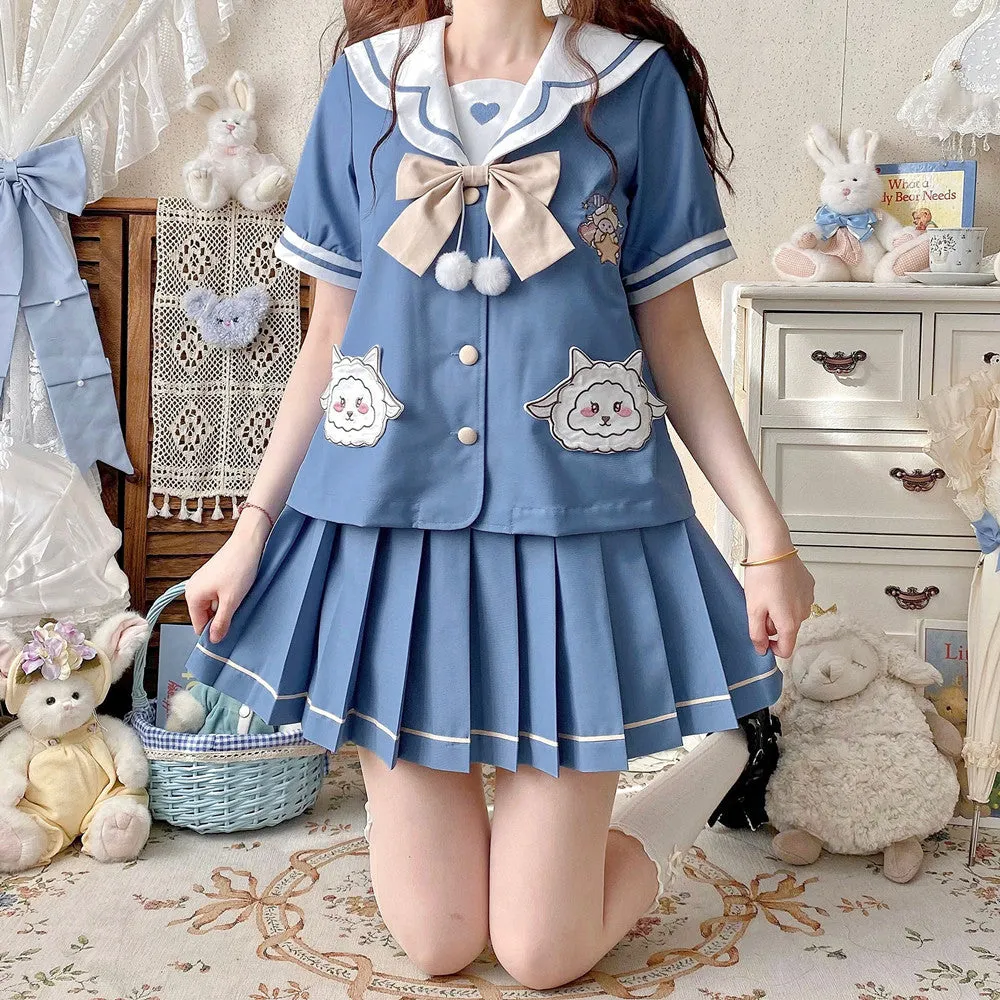 Cute Blue JK Sailor Uniform Skirt Set