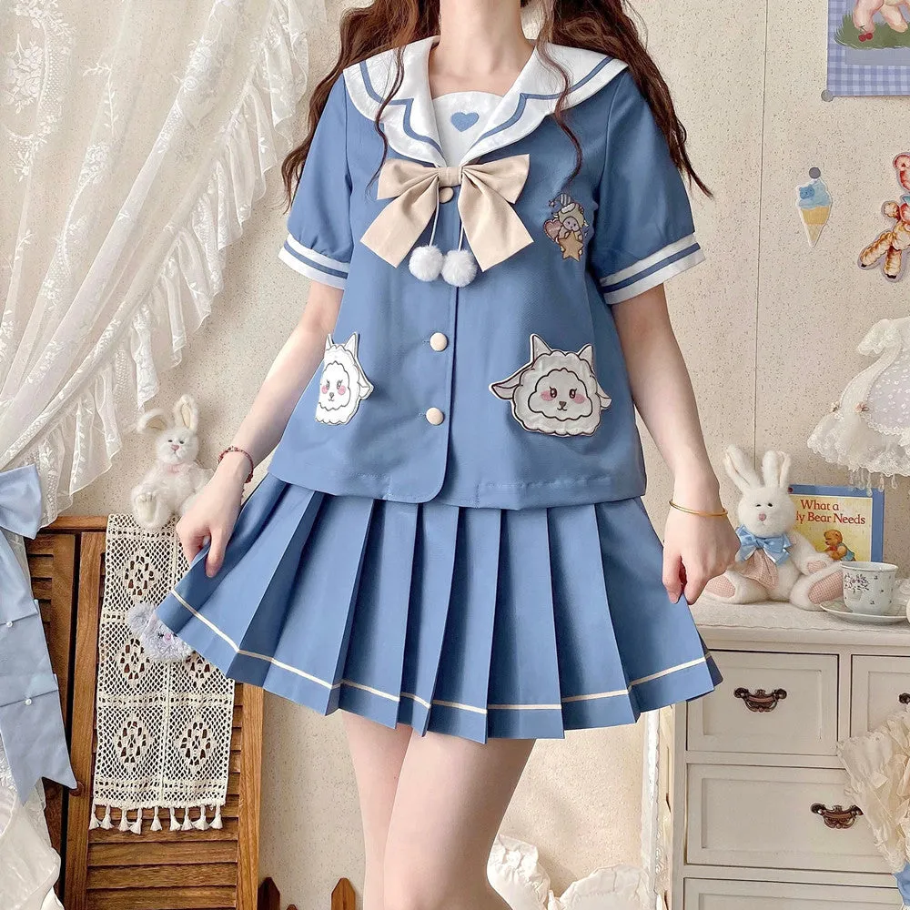 Cute Blue JK Sailor Uniform Skirt Set