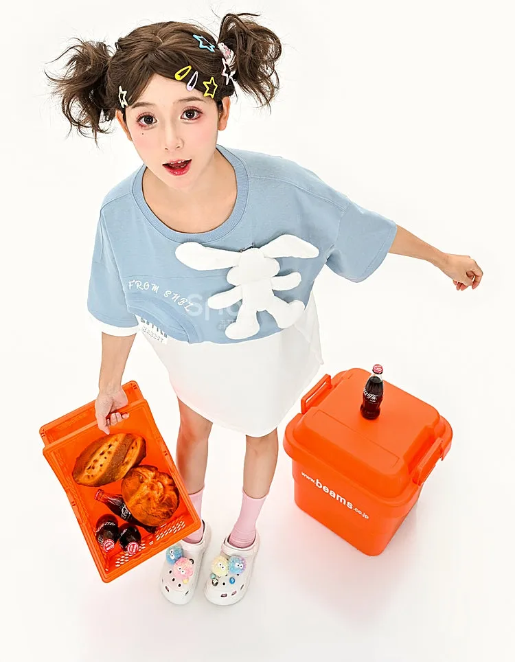 Cute Color Contrast Three-Dimensional Bunny Fake Two-Piece T-shirt