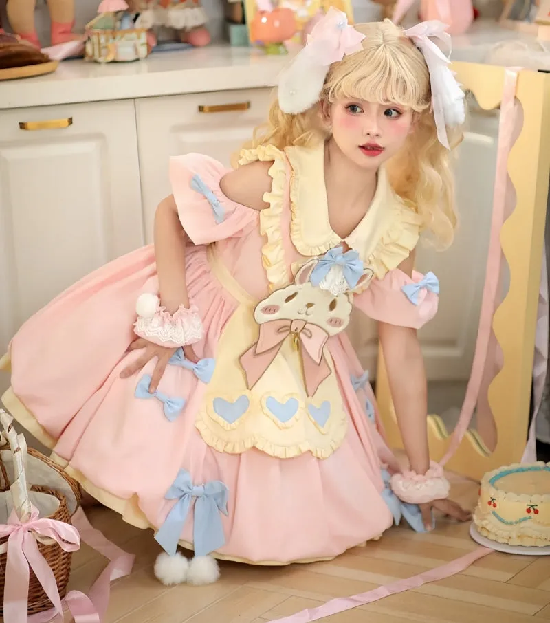 Cute Pink Cartoon Bunny Embroidered Lolita Dress