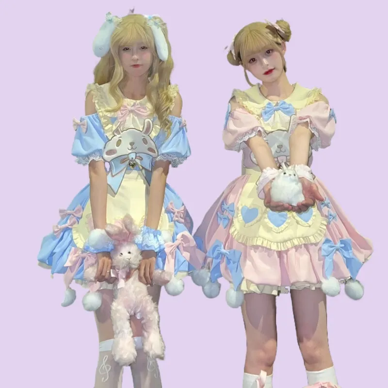 Cute Pink Cartoon Bunny Embroidered Lolita Dress