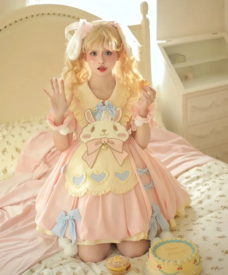 Cute Pink Cartoon Bunny Embroidered Lolita Dress
