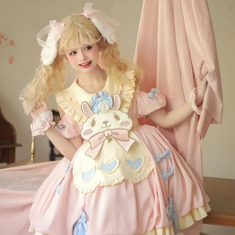 Cute Pink Cartoon Bunny Embroidered Lolita Dress