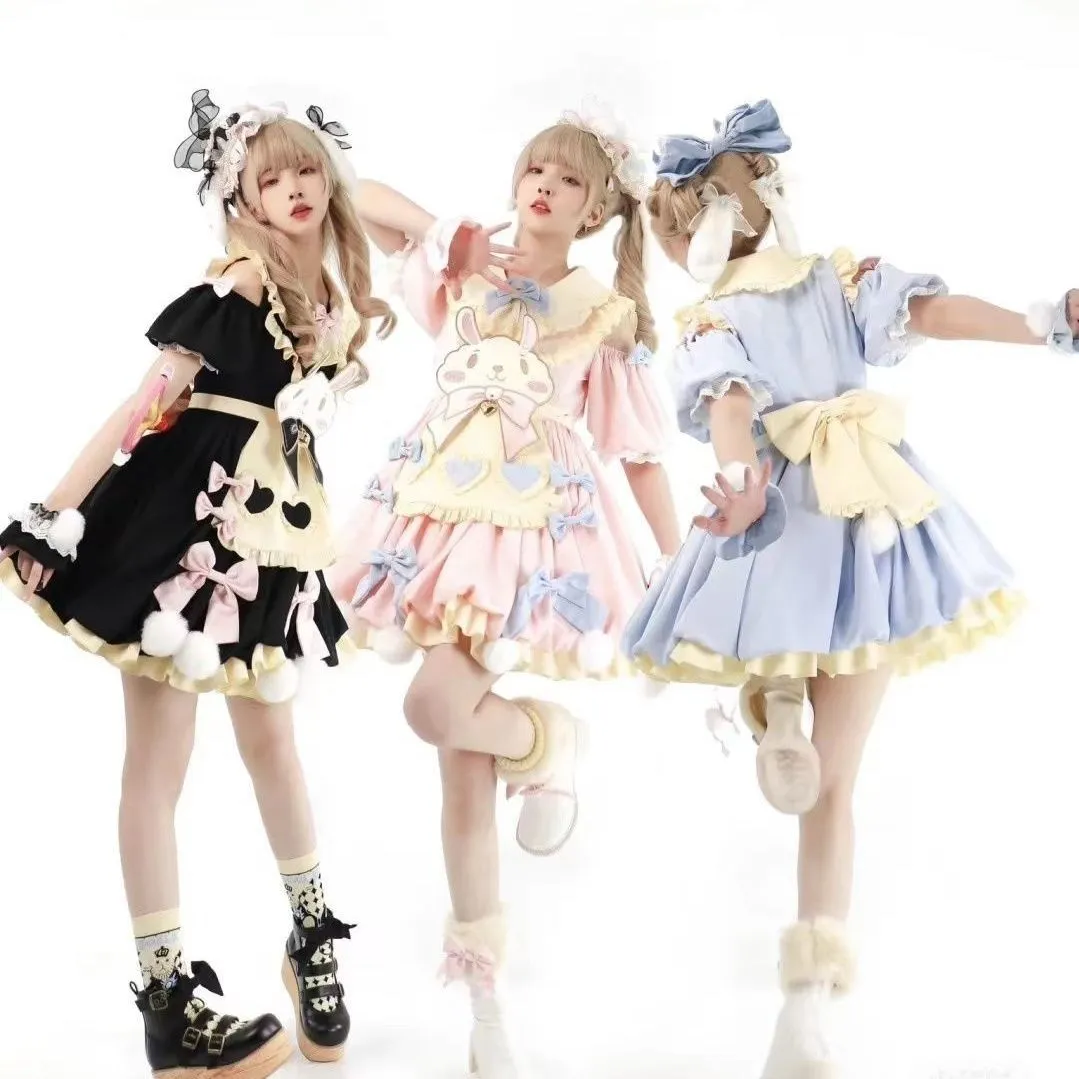 Cute Pink Cartoon Bunny Embroidered Lolita Dress