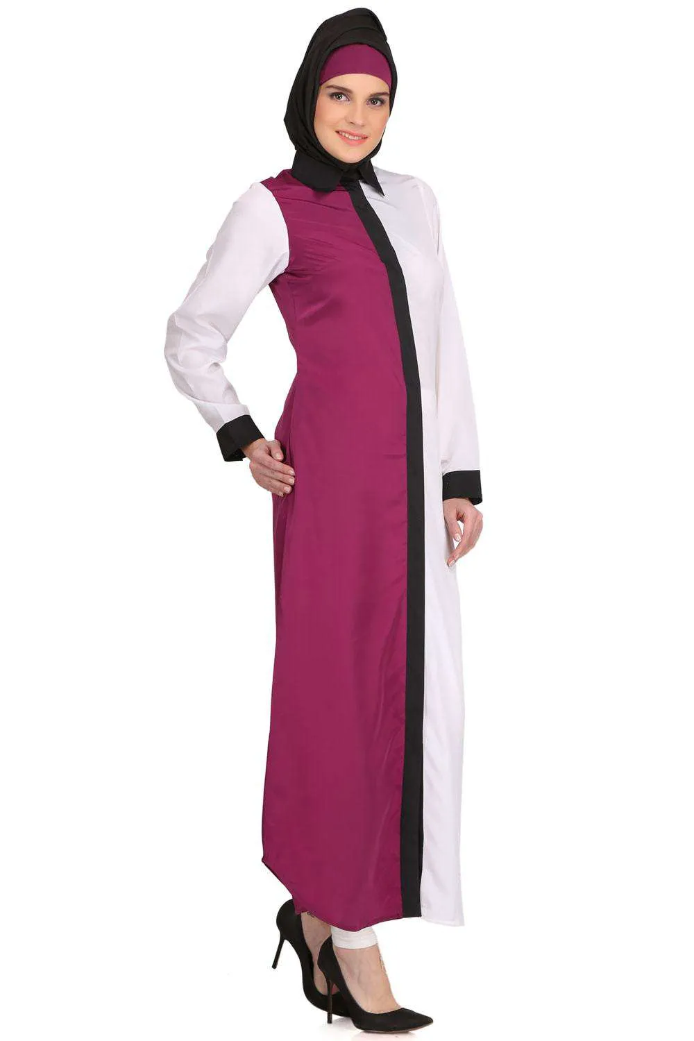 Daliya White & Wine Crepe Short Abaya