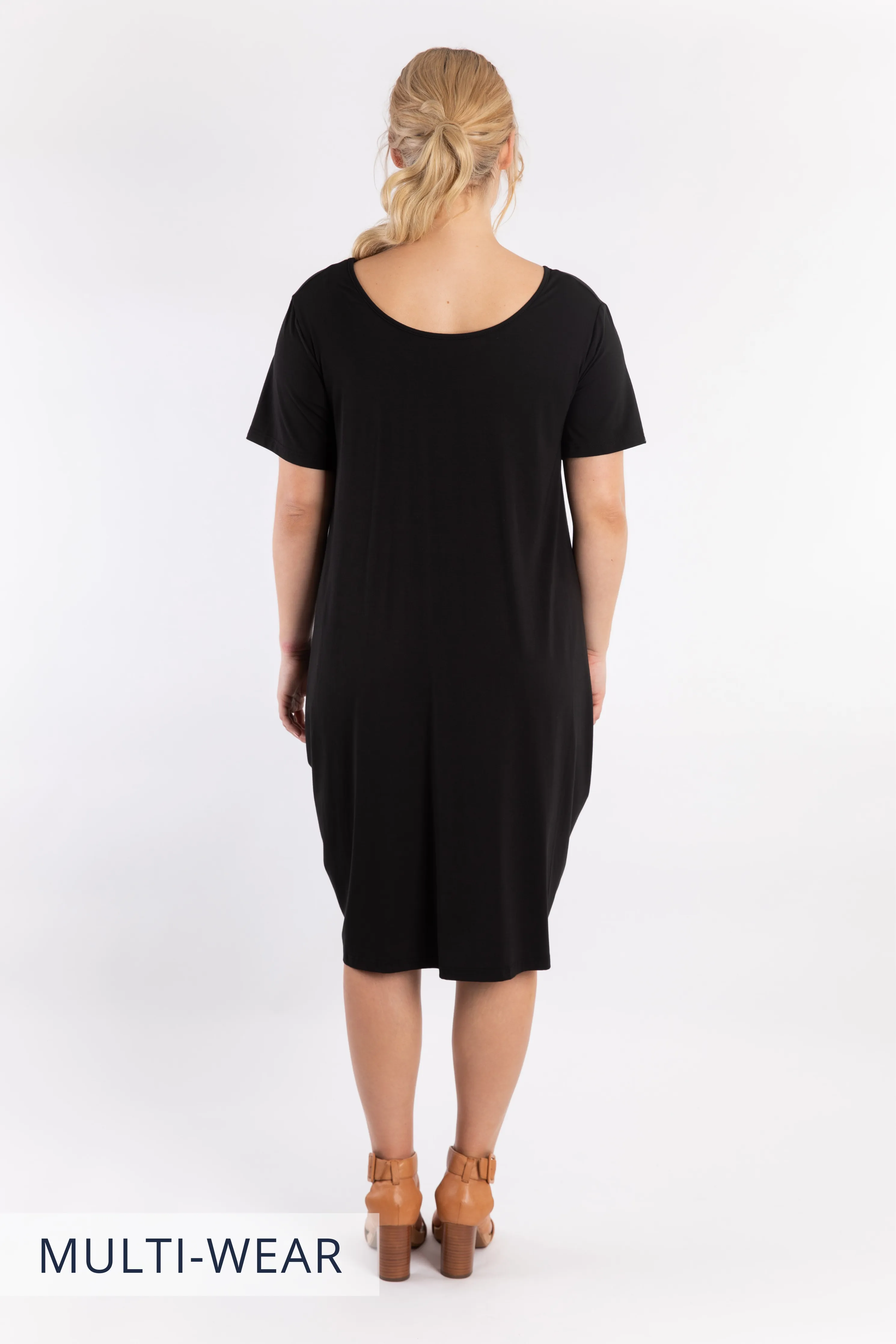 FINAL SALE Short Sleeve Tidal Midi Dress in Black