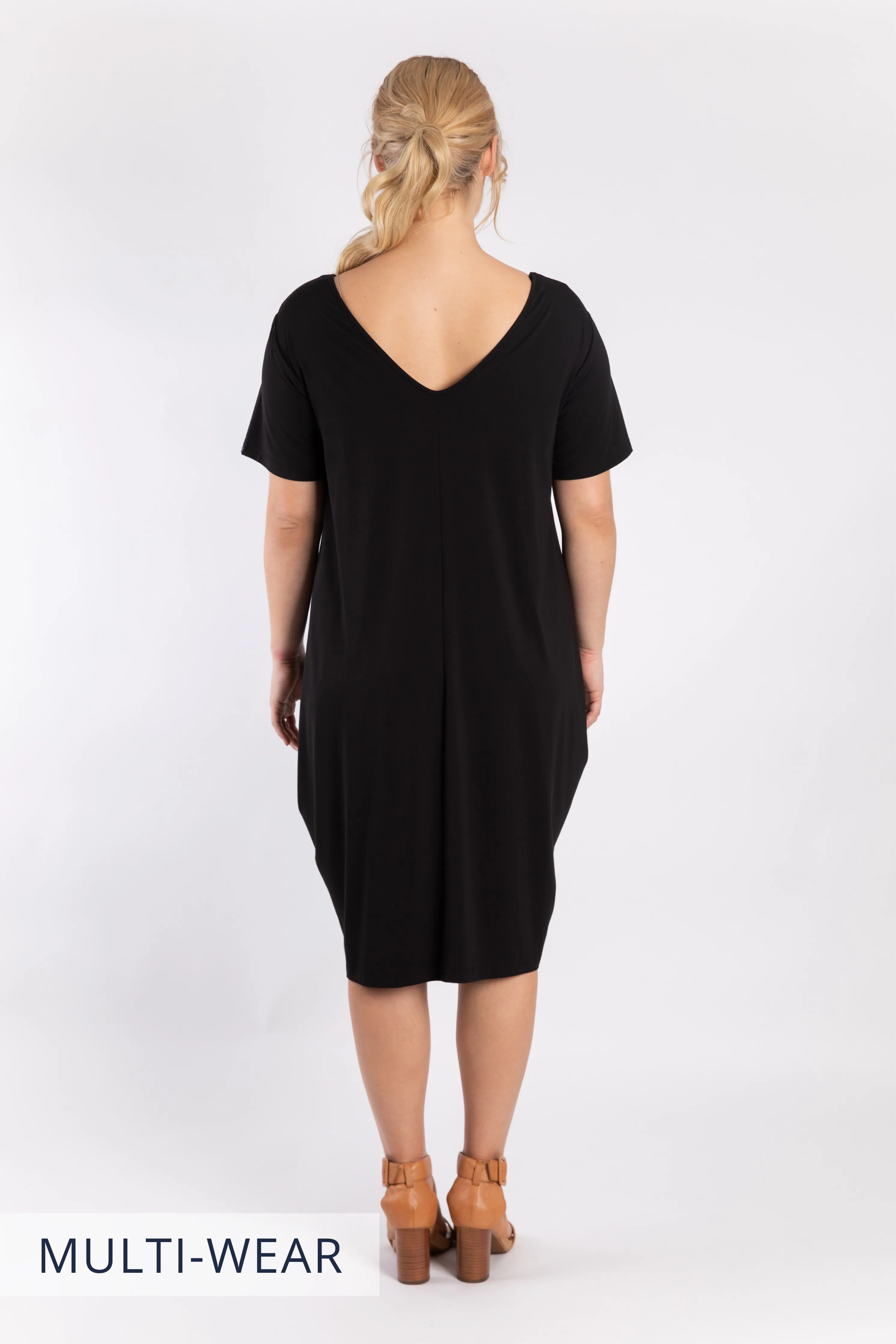 FINAL SALE Short Sleeve Tidal Midi Dress in Black