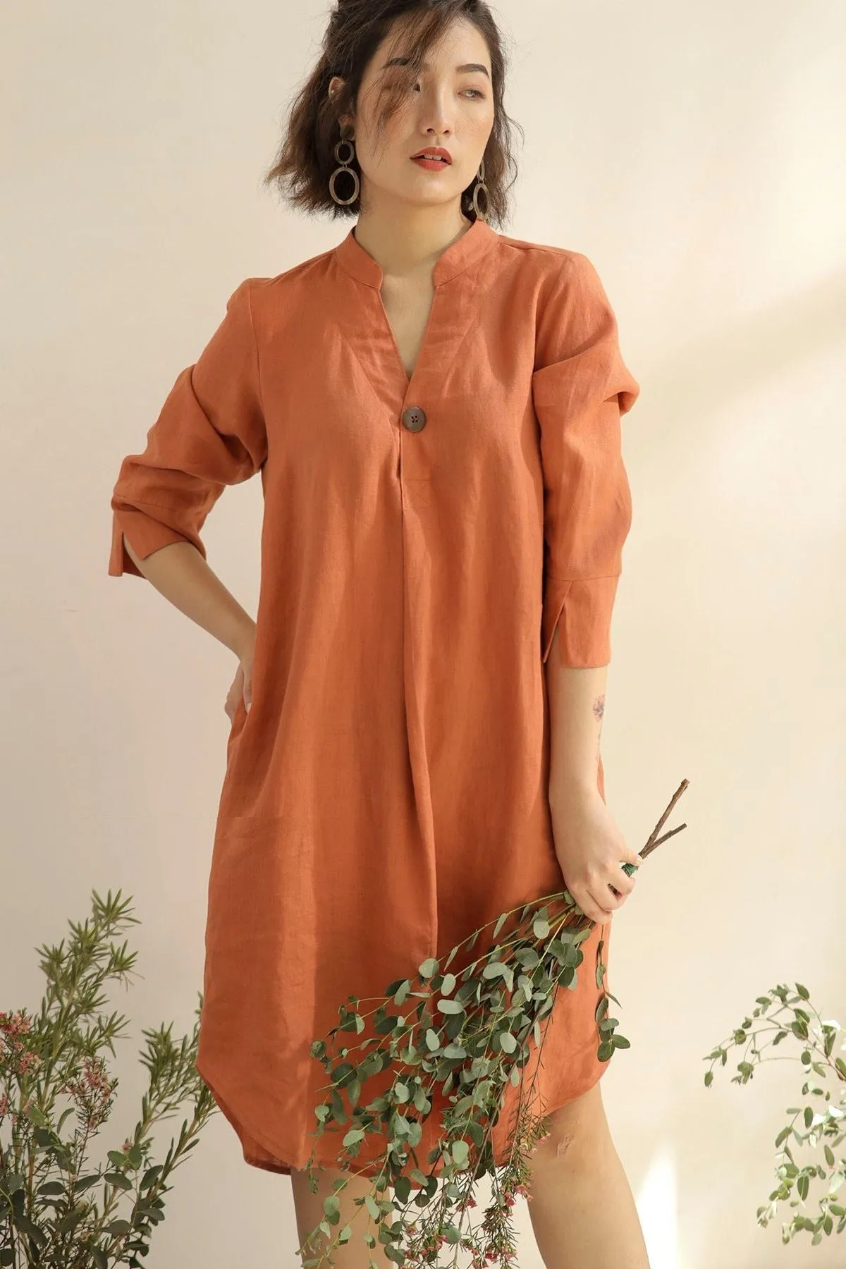 Gwen V Neck Linen Dress