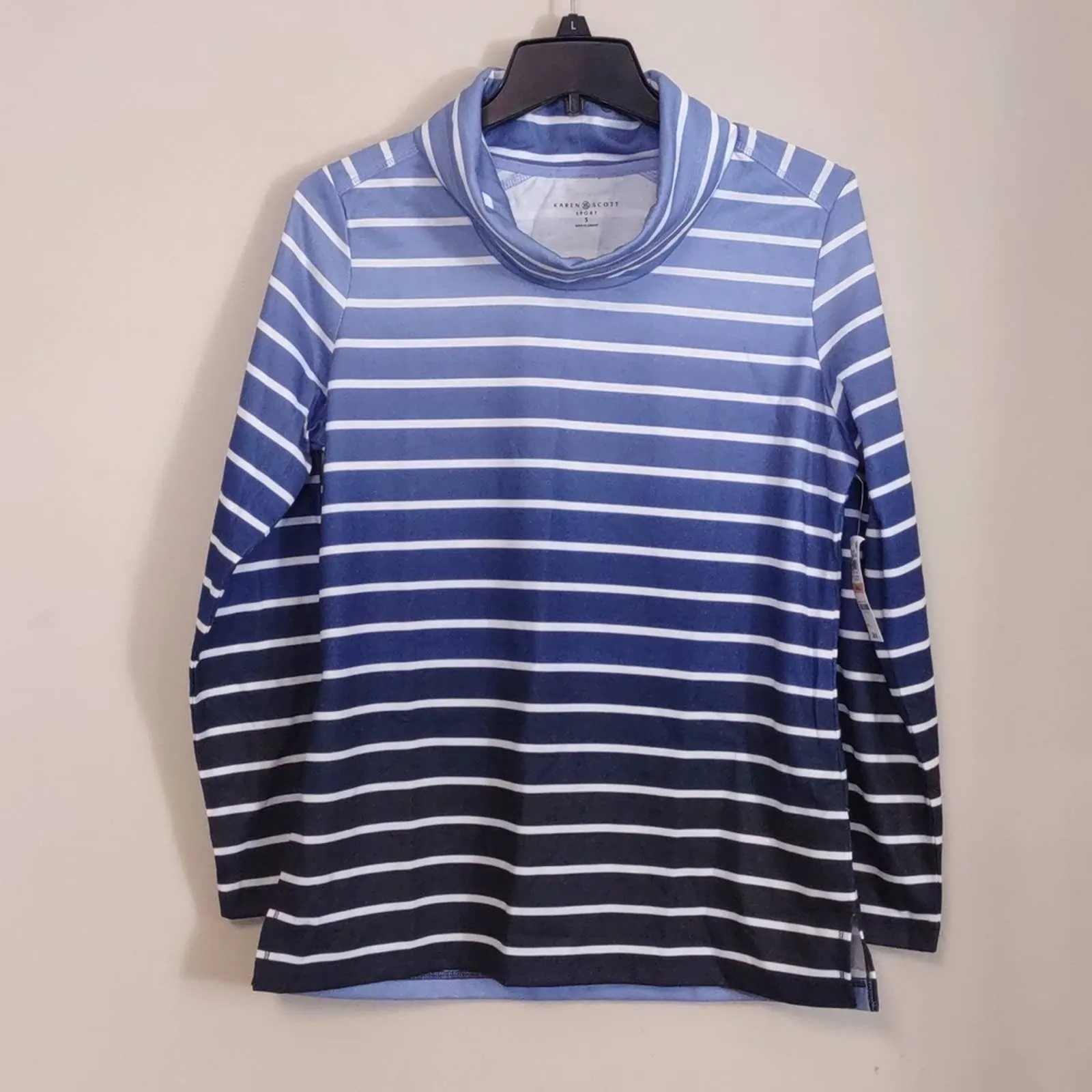 Karen Scott Sport Ombré Striped Cowlneck Sweatshirt Top Blue Small