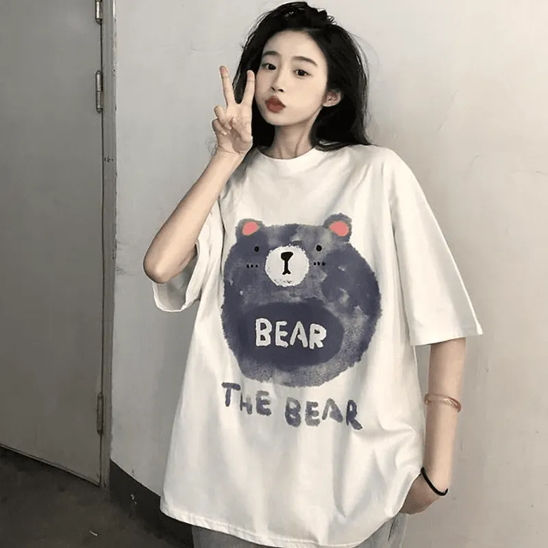 Kawaii Bear Printed Cotton T-shirt