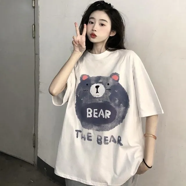 Kawaii Bear Printed Cotton T-shirt