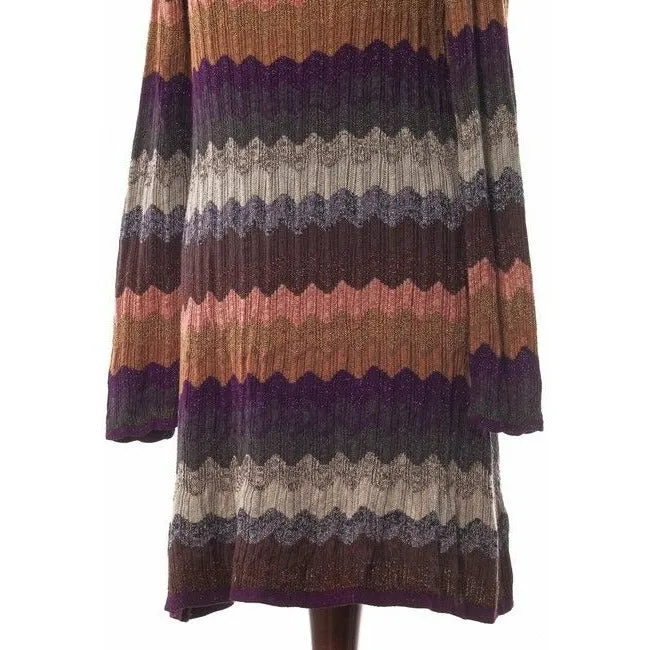 M Missoni Brown Pink Grey Wine Plum Chevron Print Sweater Mid Length Short Casual Dress