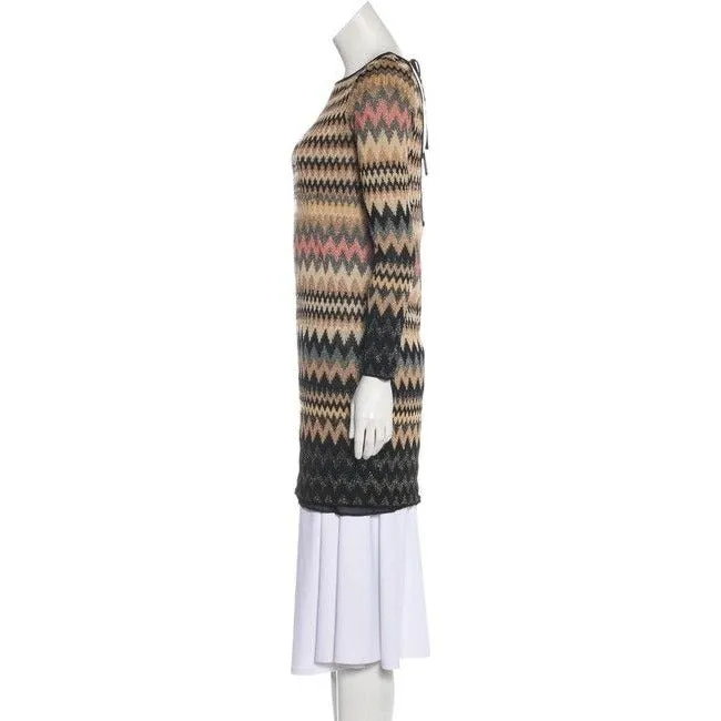 M Missoni Silver Black And W Metallic Chevron Print Sweater Mid Length Short Casual Dress