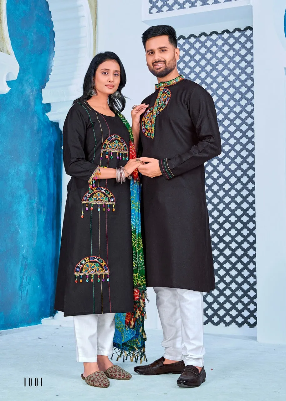 Navratri Special Couple combo of Kurta with Pajama & Kurti with Pants & Dupatta Dress