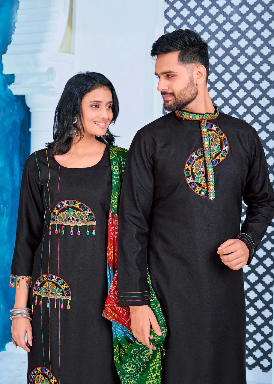 Navratri Special Couple combo of Kurta with Pajama & Kurti with Pants & Dupatta Dress