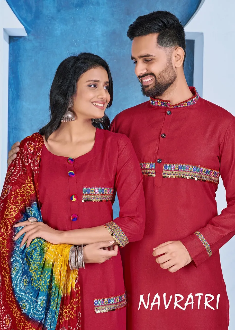 Navratri Special Couple combo of Kurta with Pajama & Kurti with Pants & Dupatta Dress