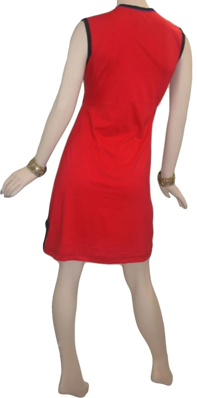 Rib Patch Razor Cut Printed Knit Cotton Boho Mid Length Dress