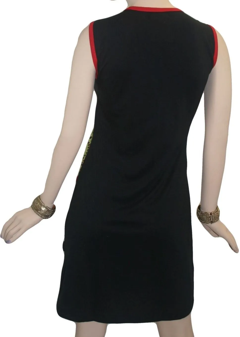 Rib Patch Razor Cut Printed Knit Cotton Boho Mid Length Dress