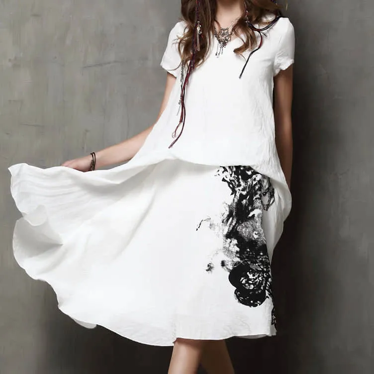 Summer printed short-sleeved loose plus size dress