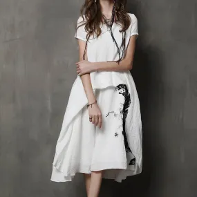 Summer printed short-sleeved loose plus size dress