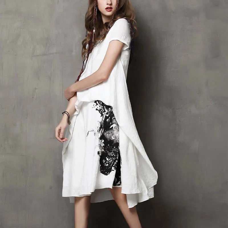 Summer printed short-sleeved loose plus size dress