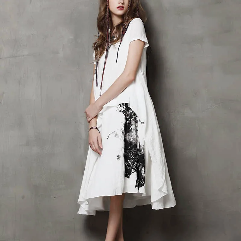 Summer printed short-sleeved loose plus size dress