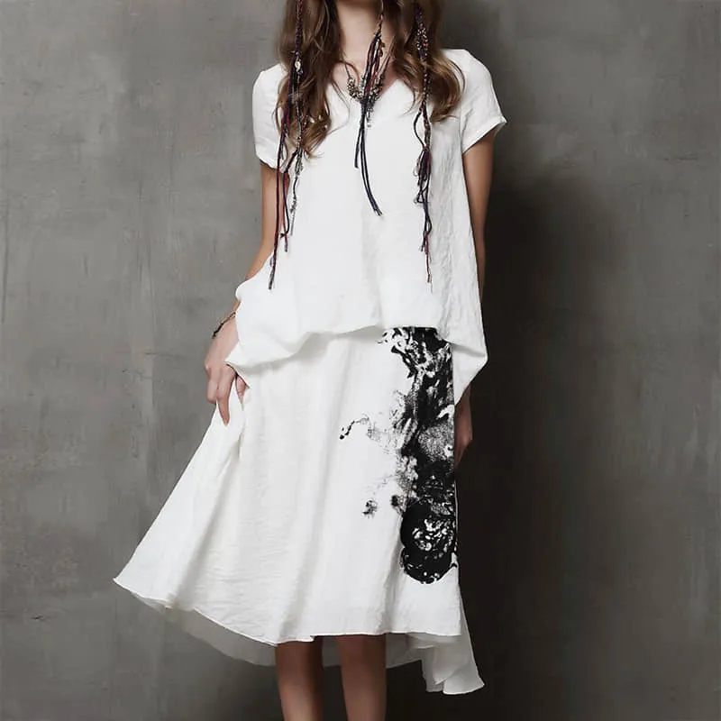 Summer printed short-sleeved loose plus size dress