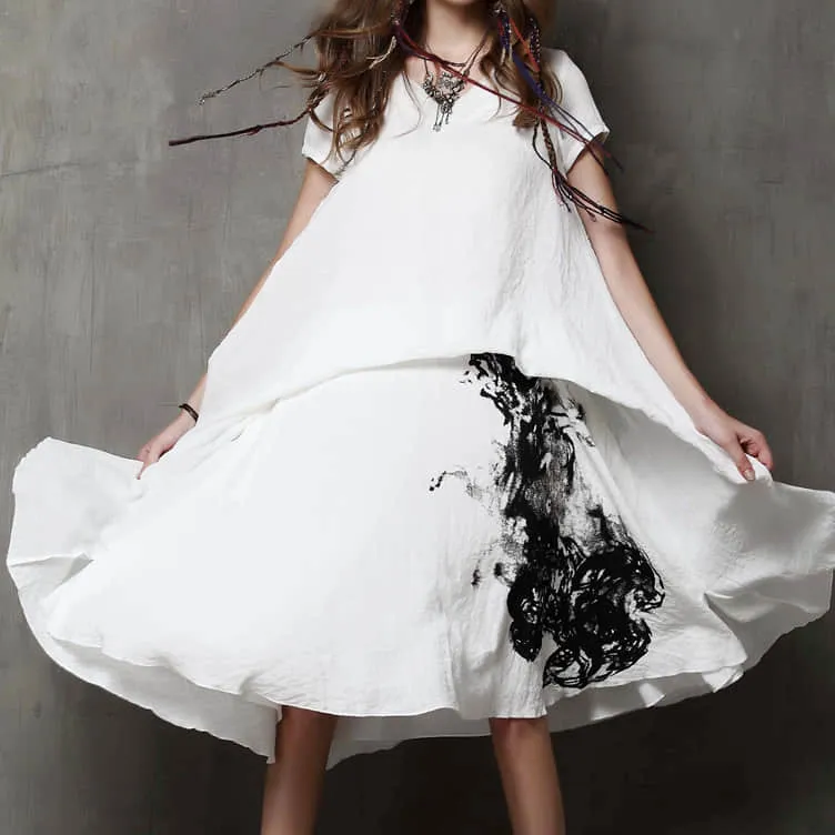 Summer printed short-sleeved loose plus size dress