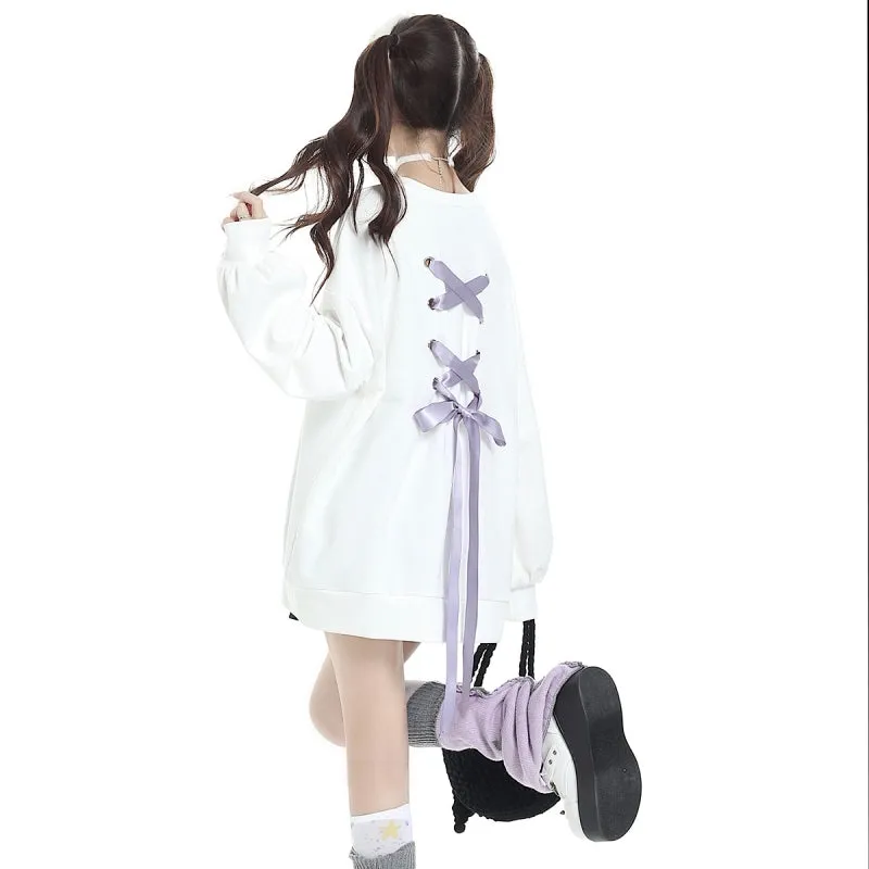 Sweet Soft Girl Style Bow Tie All-match Sweatshirt