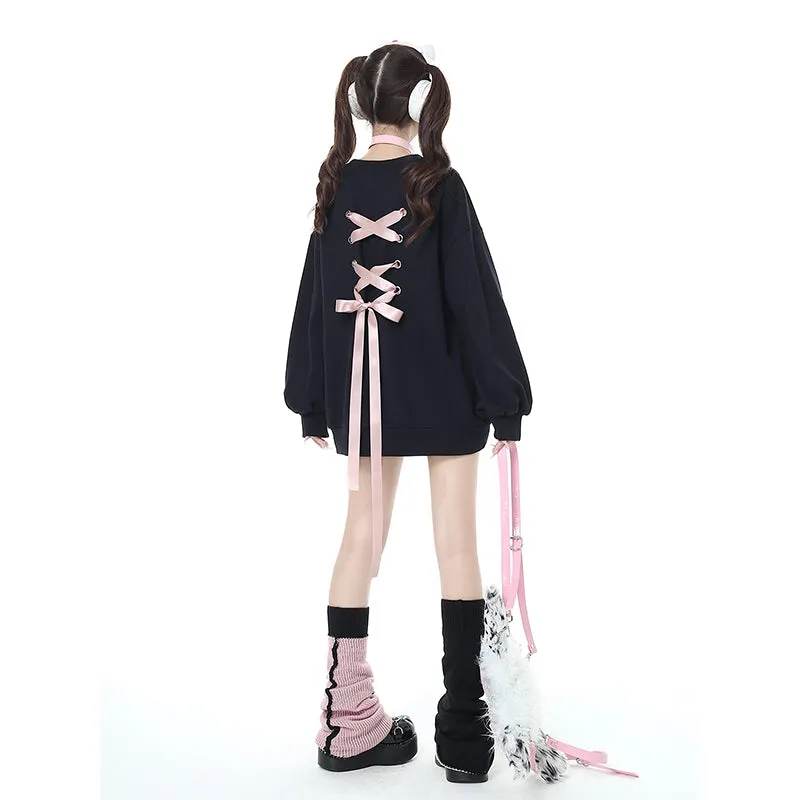 Sweet Soft Girl Style Bow Tie All-match Sweatshirt