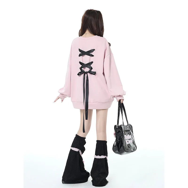 Sweet Soft Girl Style Bow Tie All-match Sweatshirt